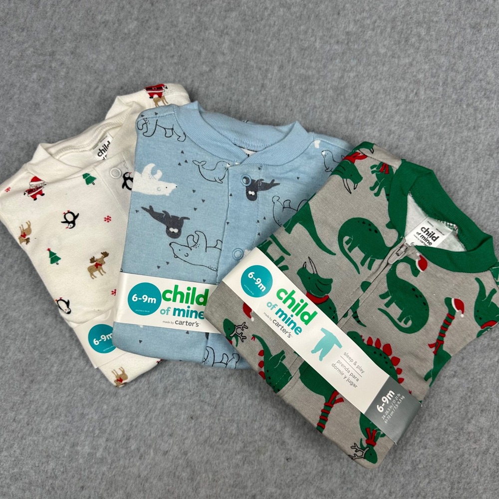 Child of Mine by Carters Baby Boy 6-9M Christmas Pajamas 3 pk Footie Sleep Play